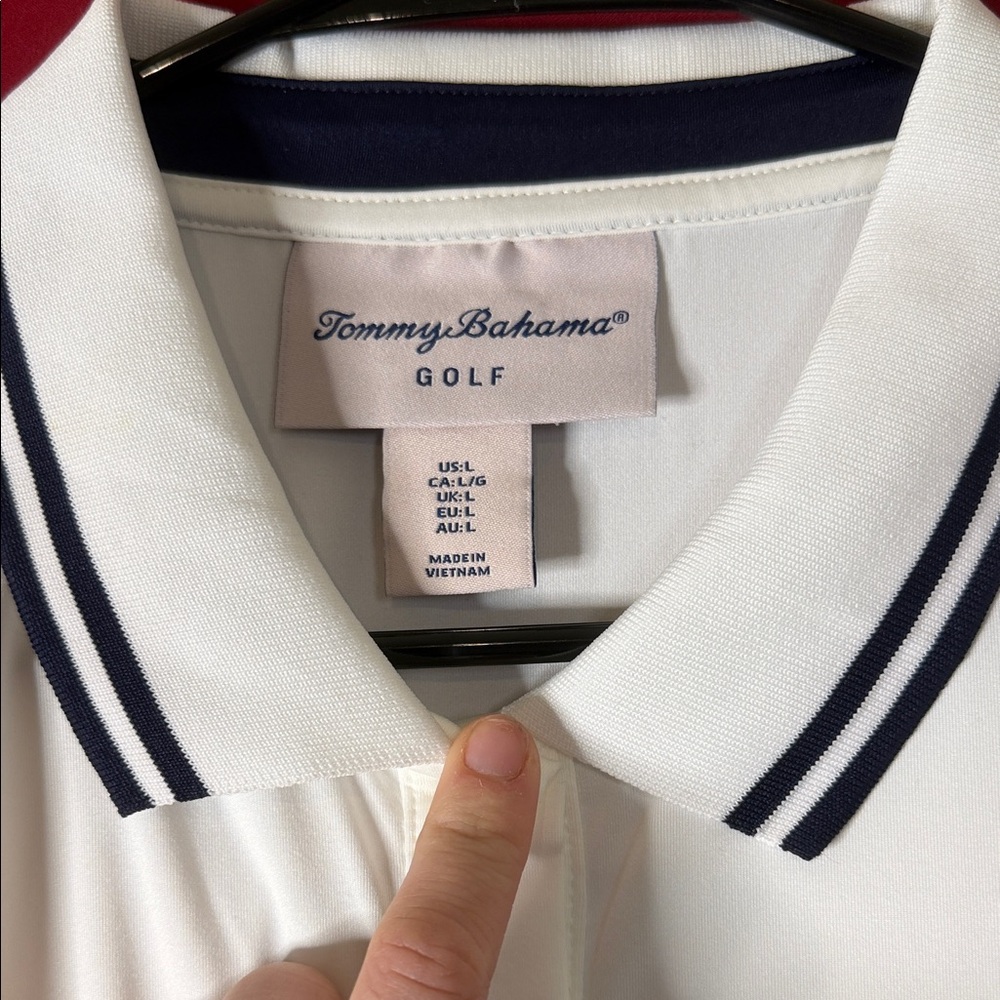 Tommy Bahama White Button Down Shirt with Black Trim - Picture 3 of 8